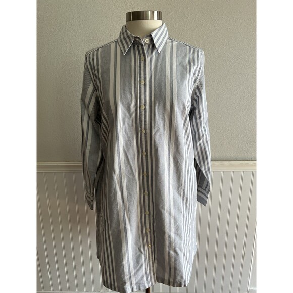 Lands' End Dresses & Skirts - Lands' End Long Sleeve Collared Shirt Dress 100% Cotton Pockets Blue Striped M